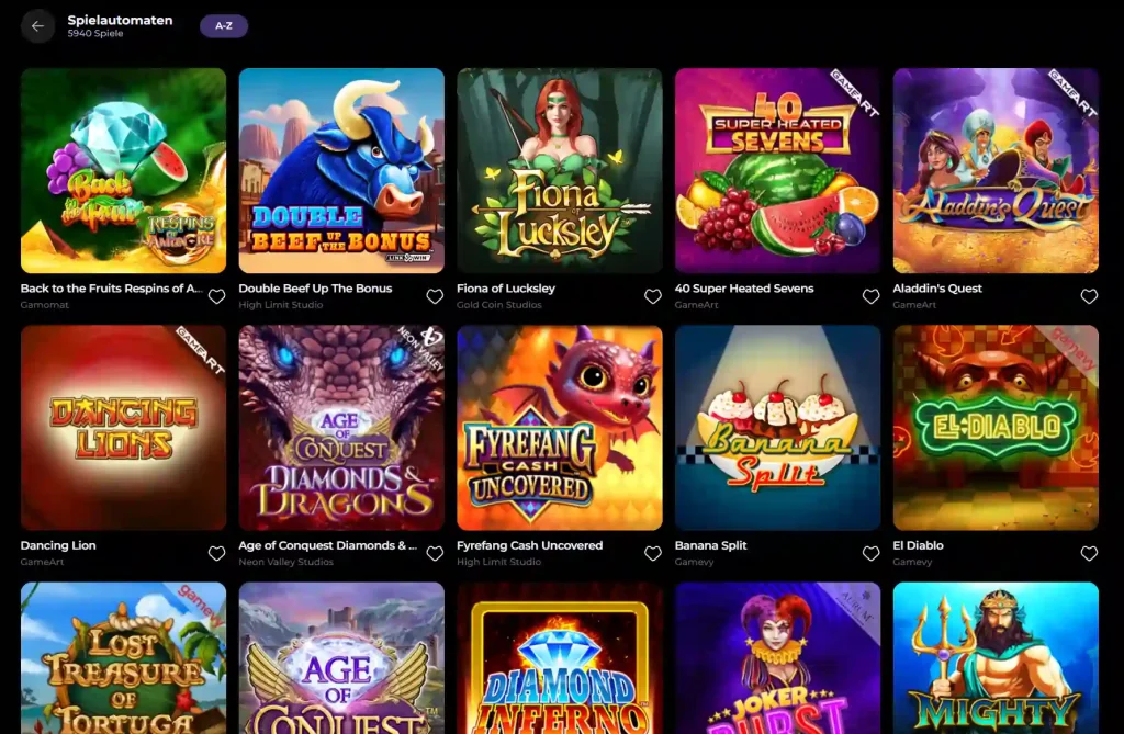 HighFlyBet Casino Spielautomaten Übersicht mit verschiedenen Slot Games